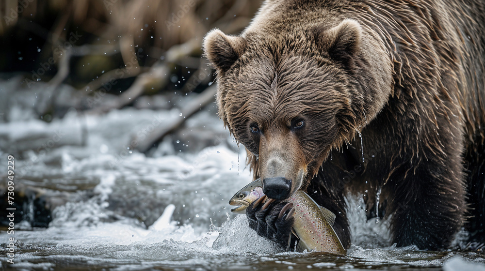 Brown bear in the lake catching fish. Brown bear in the lake catching fish.