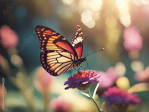 Butterfly perched on garden flower. © steve