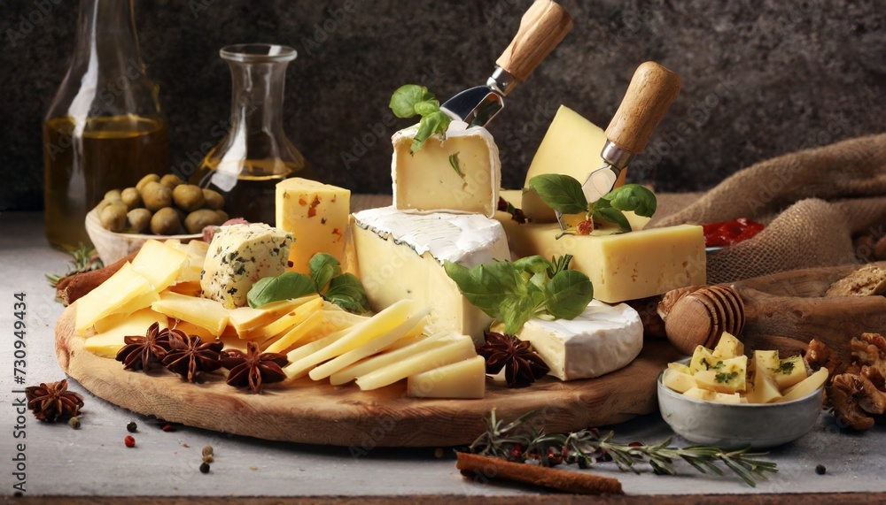 different sorts of cheese cheese platter with different cheese and spice