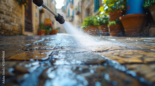 Washing of street in an european city. © Janis Smits