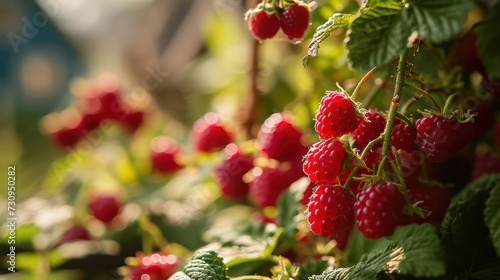 closeup photography fresh Raspberry fruit  highlighting its vibrant red color and delicate structure  arranged in a whimsical garden scene