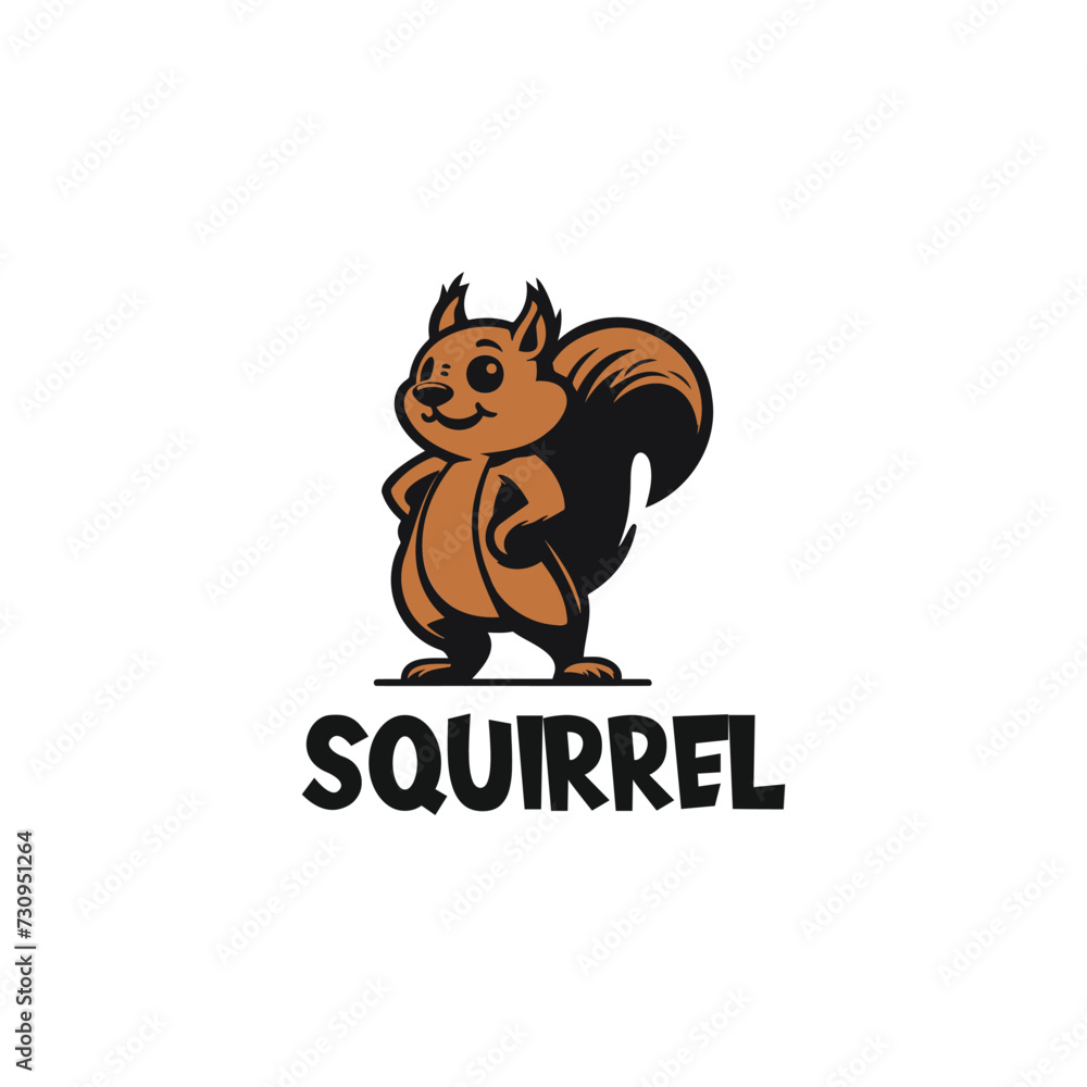 Naklejka premium Brown Cartoon Squirrel Logo With Bold Typeface on a White Background