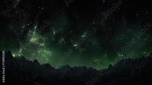 Starry Night over Snow-Capped Pines. A serene night sky full of stars above snow-covered pine trees.