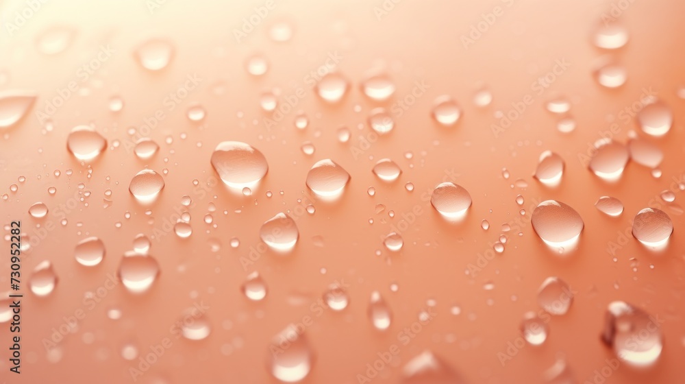 water drops peach color background, banner, copy space poster