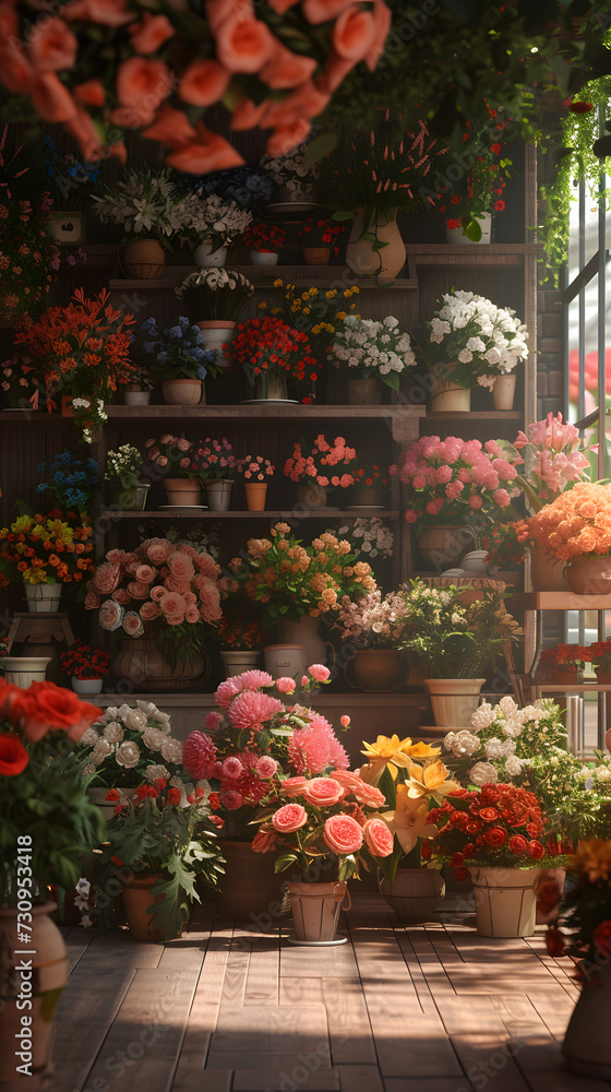 Fototapeta premium Bouquets and flowerpots in a flower shop