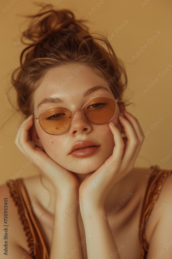 studio closeup portrait of young happy woman in camera studio closeup portrait of young happy woman in camera