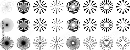 Sunburst, Rays, beams, starburst, radial lines abstract circular geometric shape design collection 