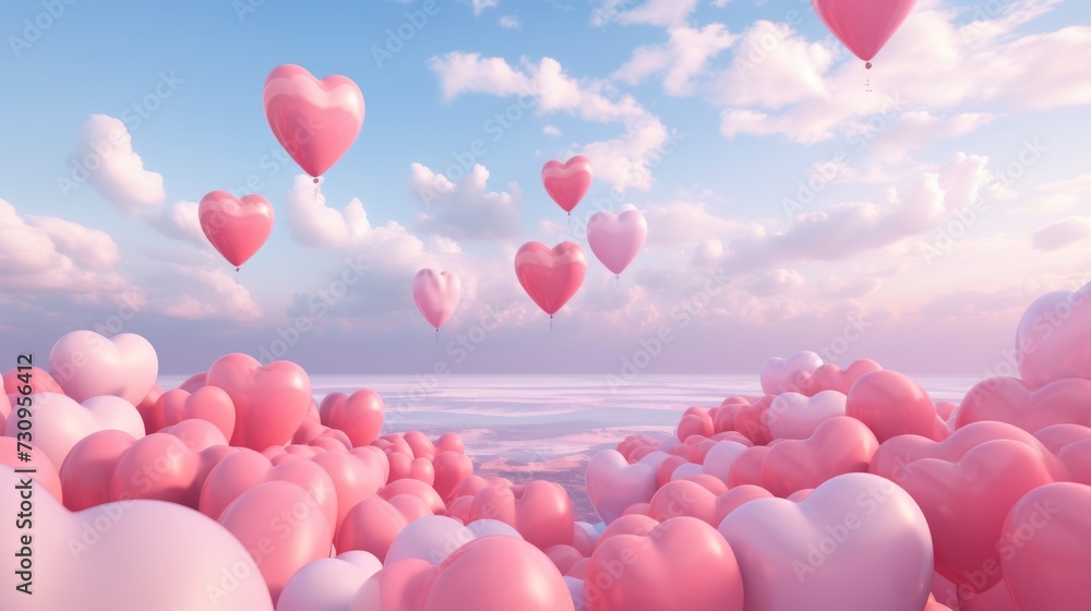 Ethereal Symphony: A Whimsical Dance of Pink Hearts in Mid-Air. Generative AI.