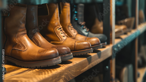 Men's leather boots on a shelf