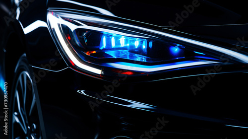Detail on one of the LED headlights of a modern car. © yaxir