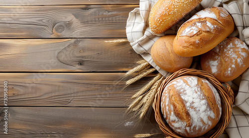 Delicious fresh bread on wooden background, Space for test. Copyspace