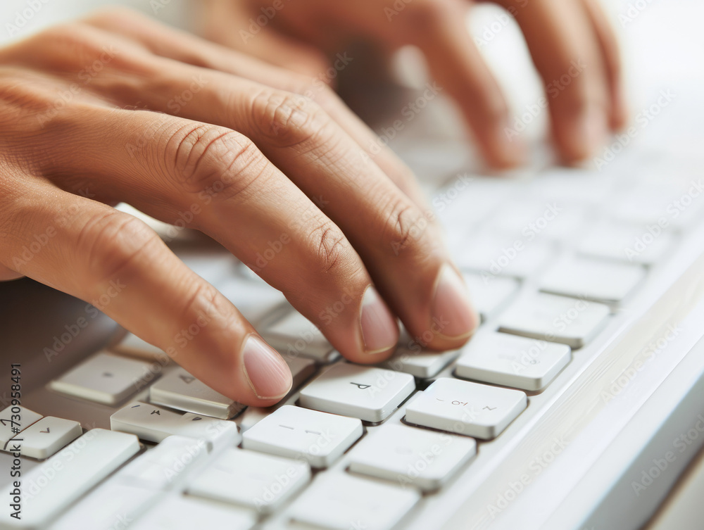 Closeup of male hands typing on computer keyboard. Focus on hands Closeup of male hands typing on computer keyboard. Focus on hands