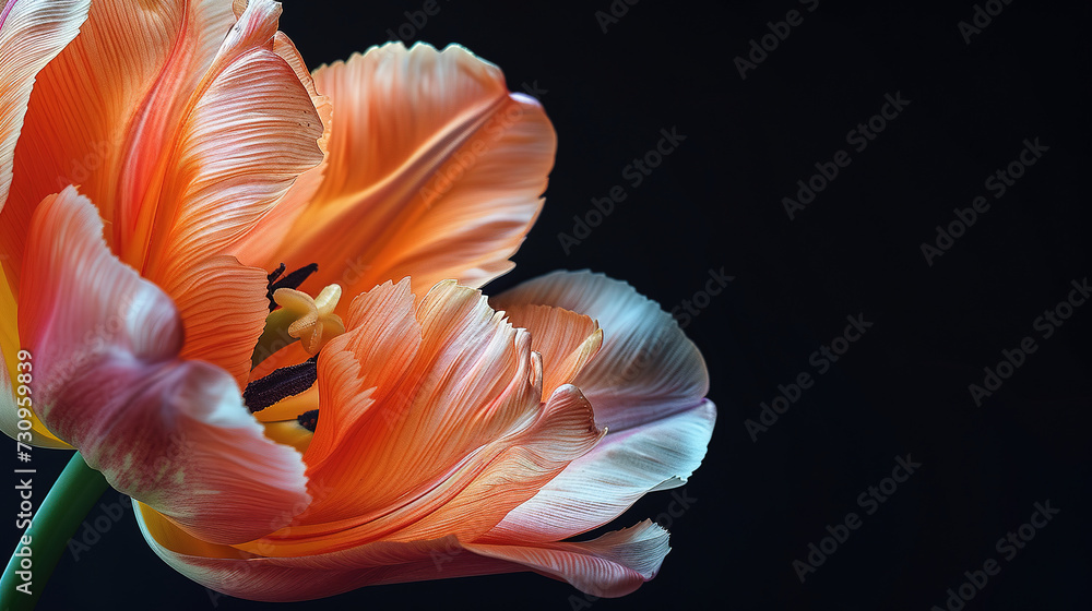 fineart of a macro of a part of a tulip flower with dark background fineart of a macro of a part of a tulip flower with dark background