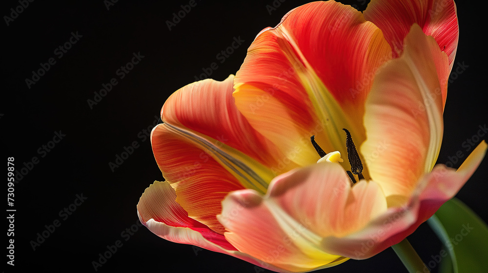 fineart of a macro of a part of a tulip flower with dark background 