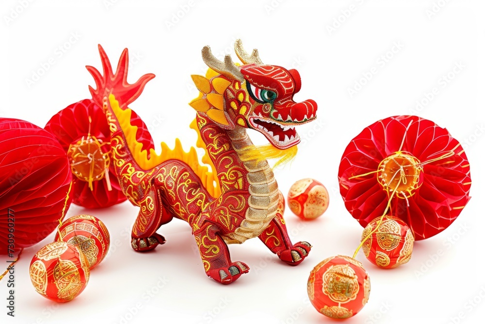 Mascottes mignonnes dragons tenant un parchemin de richesse de félicitations au bas de l'image de nombreuses expressions faciales - Nouvel An chinois