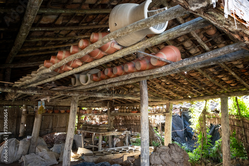 Internal view of a pottery with ceramic pieces for sale in Maragogipinho, district of the city of Aratuipe in Bahia. photo