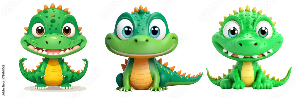 Fototapeta premium Cute funny Crocodiles with big eyes lovely little animals isolated in transparent background
