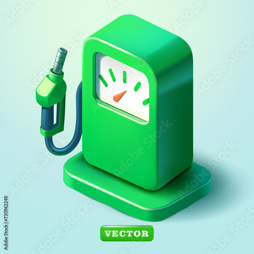 Green Gas Pump, 3d vector. Suitable for green energy, clean energy and environment