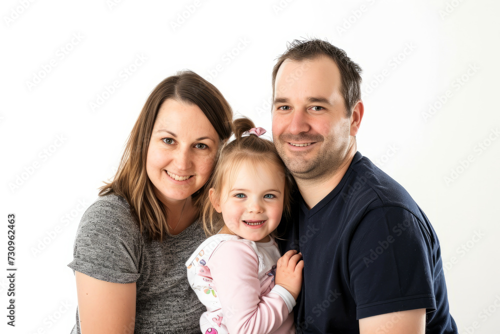 Man, Woman, and Child Posing for Picture - Happy Family Portrait Outdoors Man, Woman, and Child Posing for Picture - Happy Family Portrait Outdoors