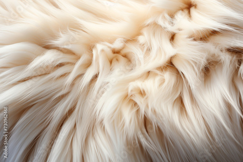 Texture of white fur with long pile close-up, background