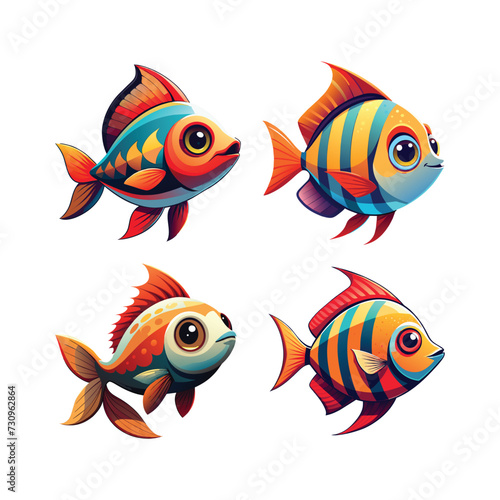 set of colorful cute cartoon fish isolated white background © Nurjen
