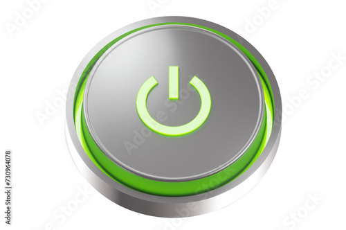 Metal round shaped button with bright neon green sign .