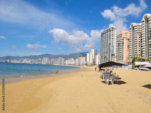 Panoramic View of Icacos Beachfront and Skyline in Acapulco