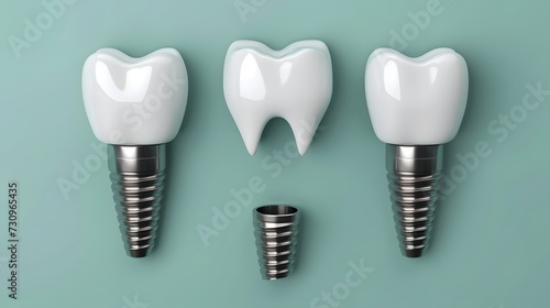a tooth shaped implant with three different sizes of teeth on each side of it, and a screw in the middle of the teeth