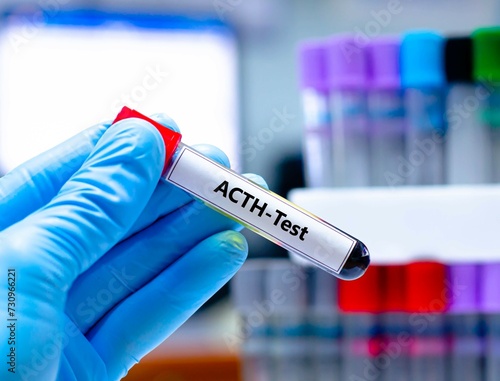 Blood sampling tube for adrenocorticotrophic hormone test analysis. photo