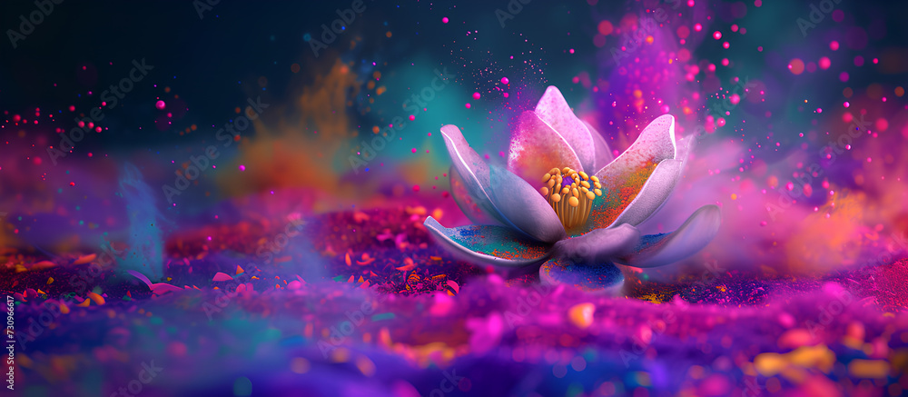 Beautiful pink lotus flower with colorful purple background - Happy Holi