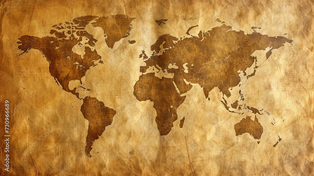 Old world map on vintage parchment paper background