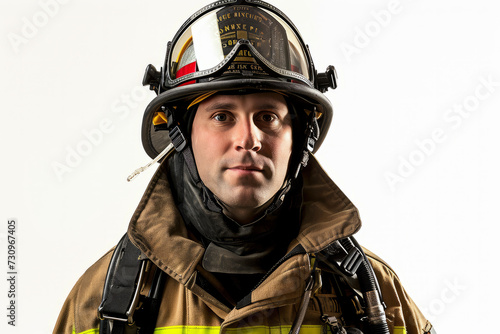 Fireman Poses for Picture in Uniform © koala studio