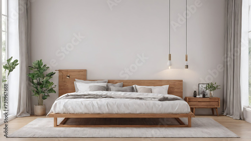 Serene Bedroom Retreat: Minimalistic Wooden Furniture by the Window © Alan