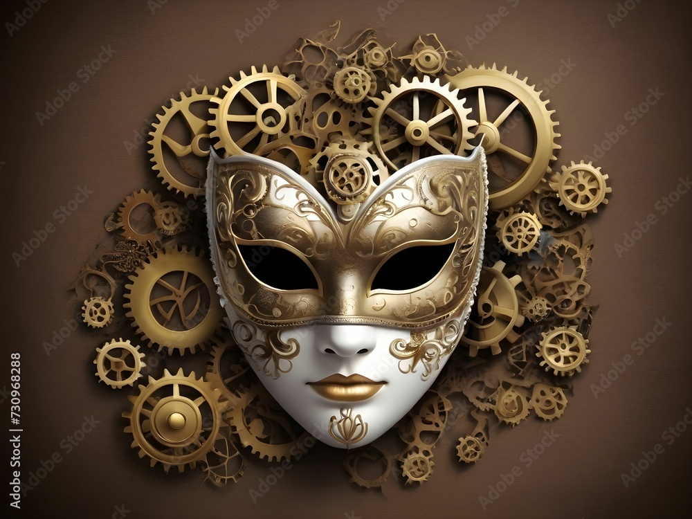 carnival mask background with various gears