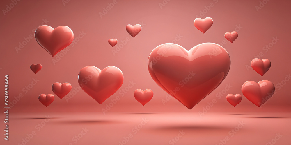 Hearts Background with Heart Shaped Balloons: A Romantic Valentine's Day Illustration in Pink and Red