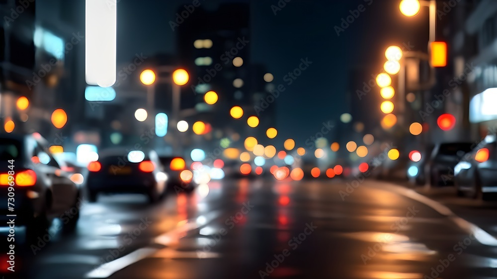 City street traffic lights out of focus. Bokeh for wallpaper background. Generative AI