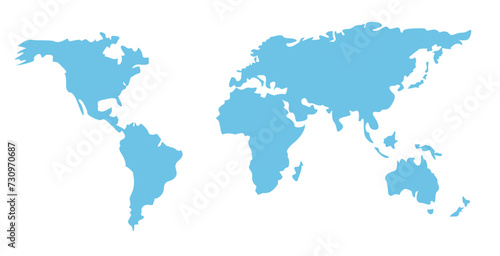 A simplified blue world map vector illustration with clear outlines of continents on a plain background photo