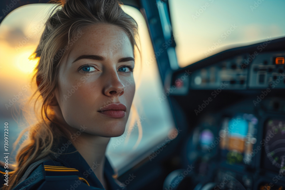 Naklejka premium Empowering Vision: Woman Pilot Conquering Skies