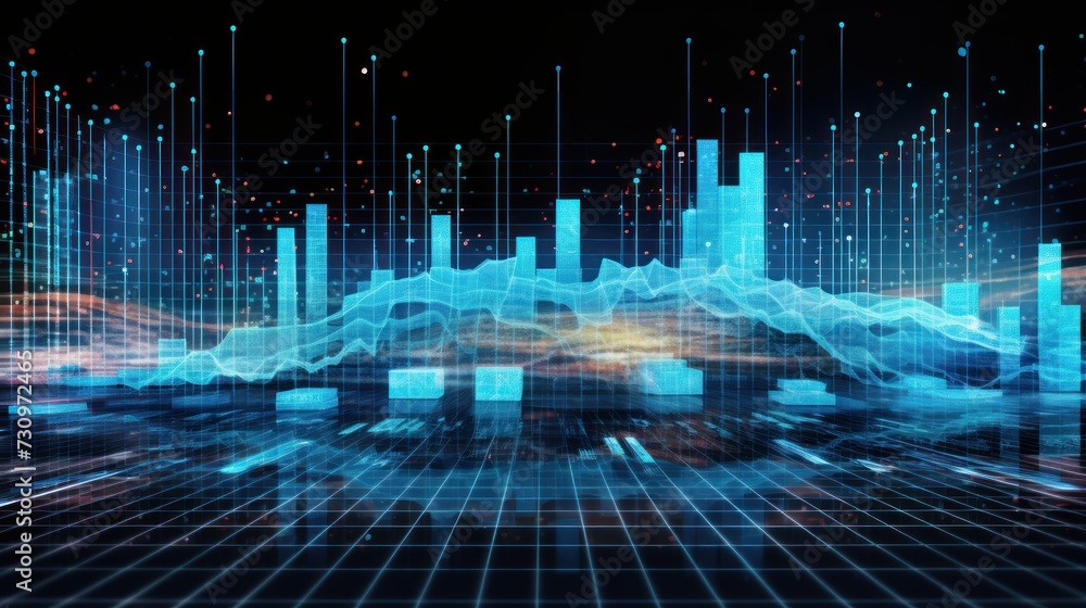 Fototapeta premium Representation of data analytics,charts, graphs and data driven insights emerging from a sea of information