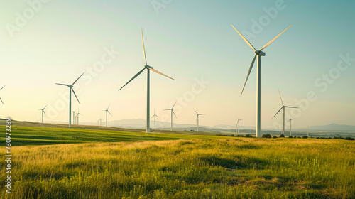 Fields of Green Energy  Wind Farm and Solar Array Embrace the Sky