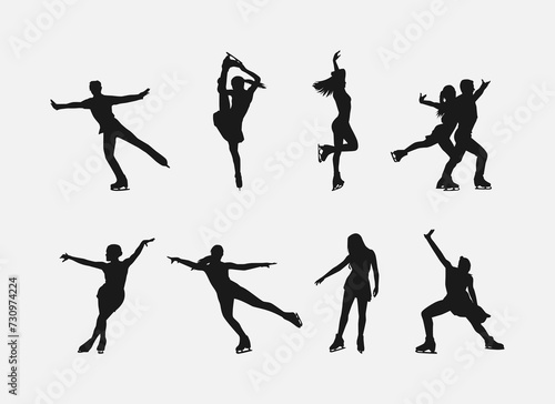Set silhouettes of figure skating. Sport, athlete, winter, activity theme. Isolated on white background. Vector illustration.
