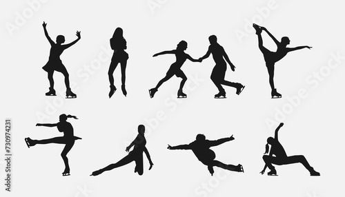 Set silhouettes of figure skating. Sport, athlete, winter, activity theme. Isolated on white background. Vector illustration.