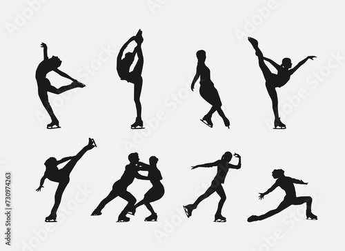 Set silhouettes of figure skating. Sport, athlete, winter, activity theme. Isolated on white background. Vector illustration.