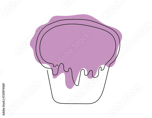 Continuous line drawing of Easter Kulich cake with colored icing. Traditional Ukrainian Easter cupcake. Vector isolated on white background. Design element. For print, greeting, scrapbooking