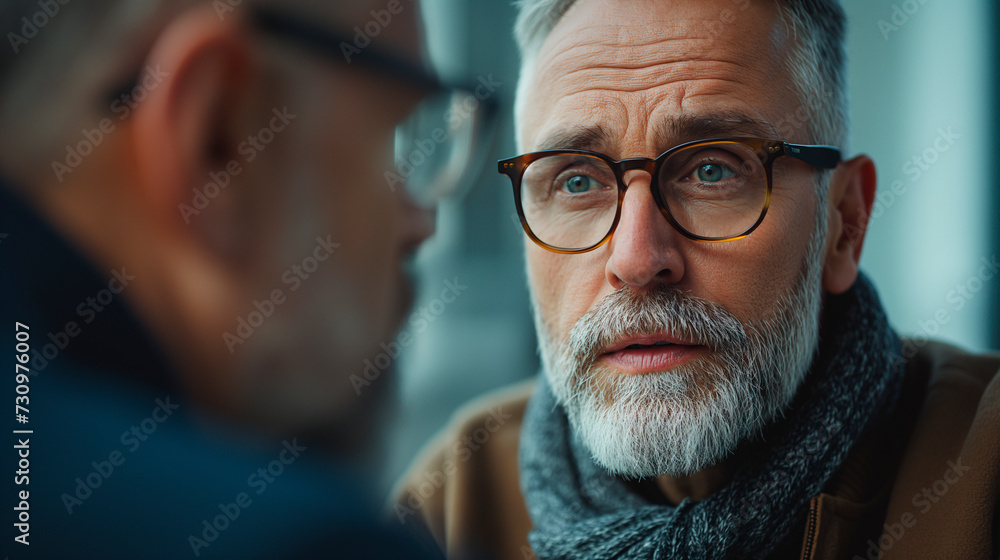 Primer plano, retrato de un hombre maduro, canoso, con barba y gafas, Primer plano, retrato de un hombre maduro, canoso, con barba y gafas,