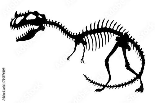 Dinosaur skeleton. Dino monsters icon. Shape of real animal. Sketch of prehistoric reptiles.  illustration isolated on white. Hand drawn sketch