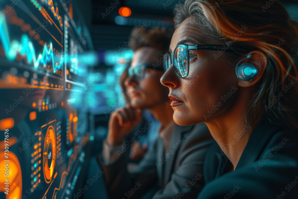 Obraz premium Data scientists work and Professional engineer provide maintenance in data center, technology and big data