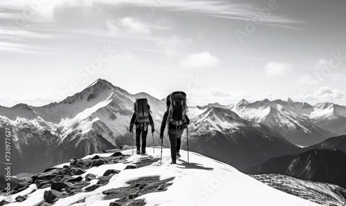 On Top of the World: A Couple Conquering a Snowy Mountain Peak