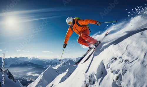 Thrilling Skiing Adventure on a Majestic Snowy Slope