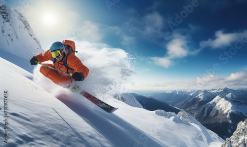 The Thrill of the Slopes: A Daring Skier Carving Through Fresh Powder
